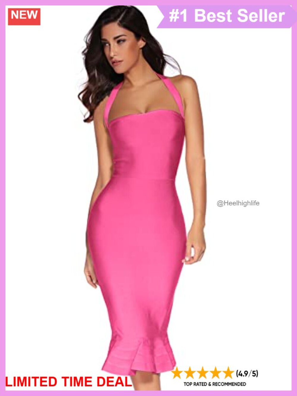 Halter Fishtail Bandage Midi Bodycon Party Dress